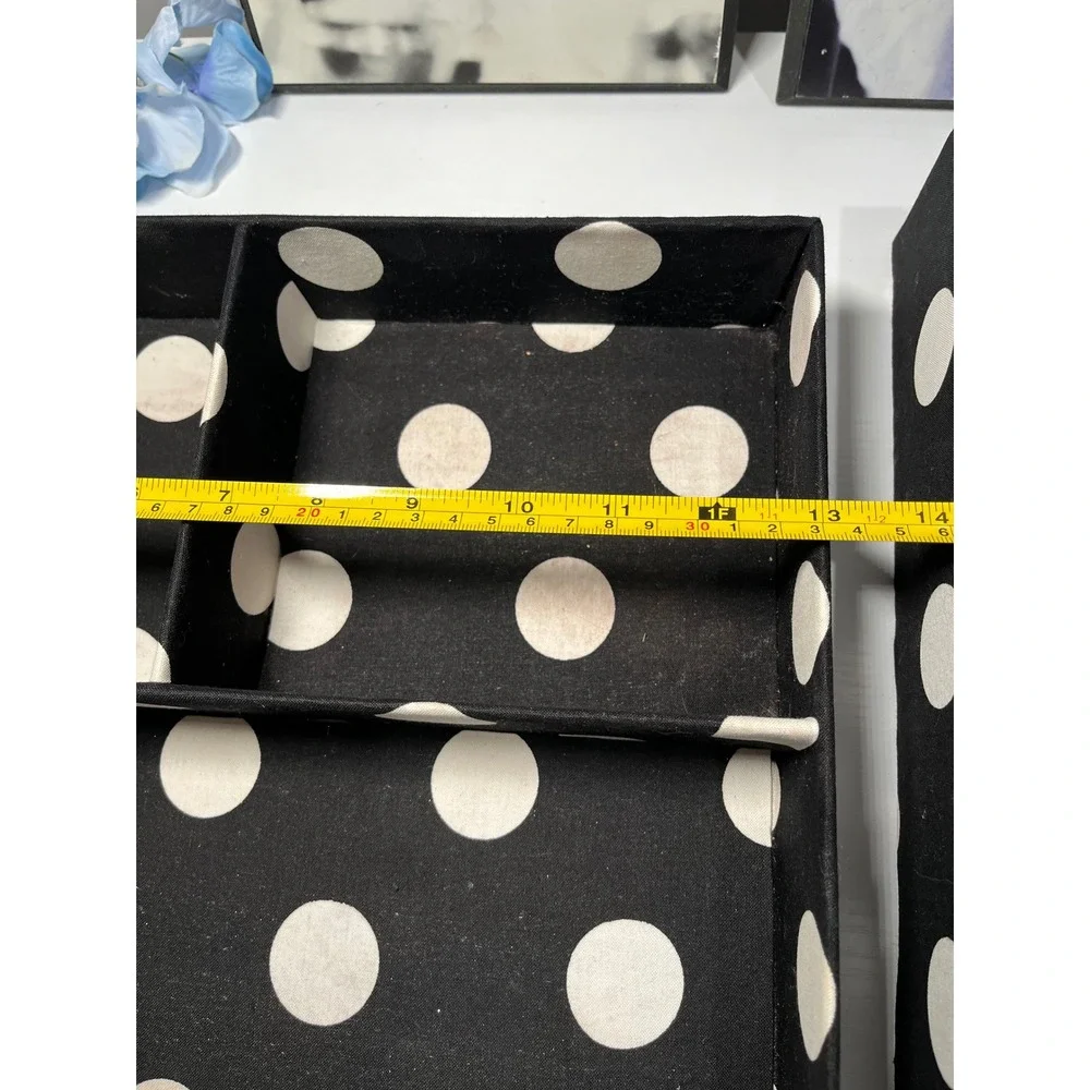 Raymond Waites Polka Dot Fabric Drawer Organizer Trays Black White Set of 2
